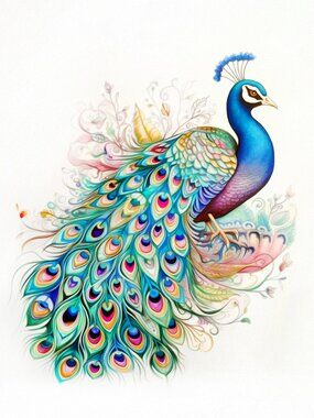 8x10 Peacock Bird Watercolor Oil Painting Fantasy‎ Art Print